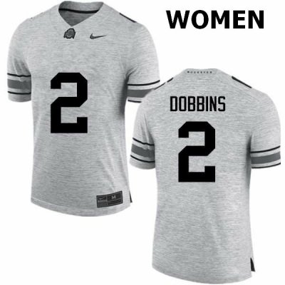 NCAA Ohio State Buckeyes Women's #2 J.K. Dobbins Gray Nike Football College Jersey XZL3145OB